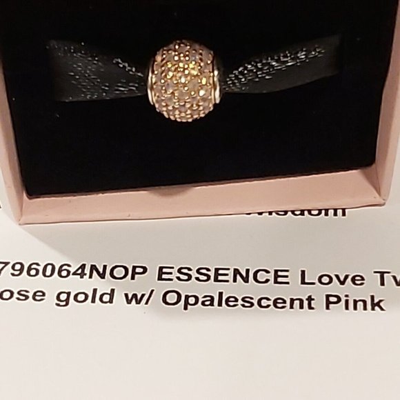 PANDORA *RETIRED SS & 14kt Gold ESSENCE LOVE w/Opalescent Pink Crystal 796064NOP - Picture 3 of 14